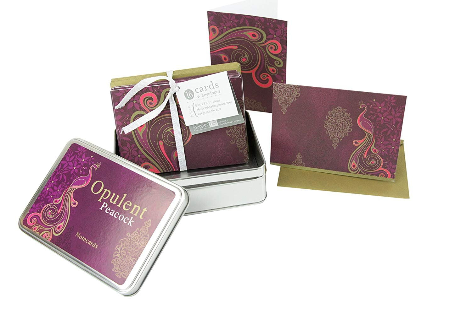 Blank Inside Note Cards & Envelopes w/ Tin Keepsake Container “Opulent