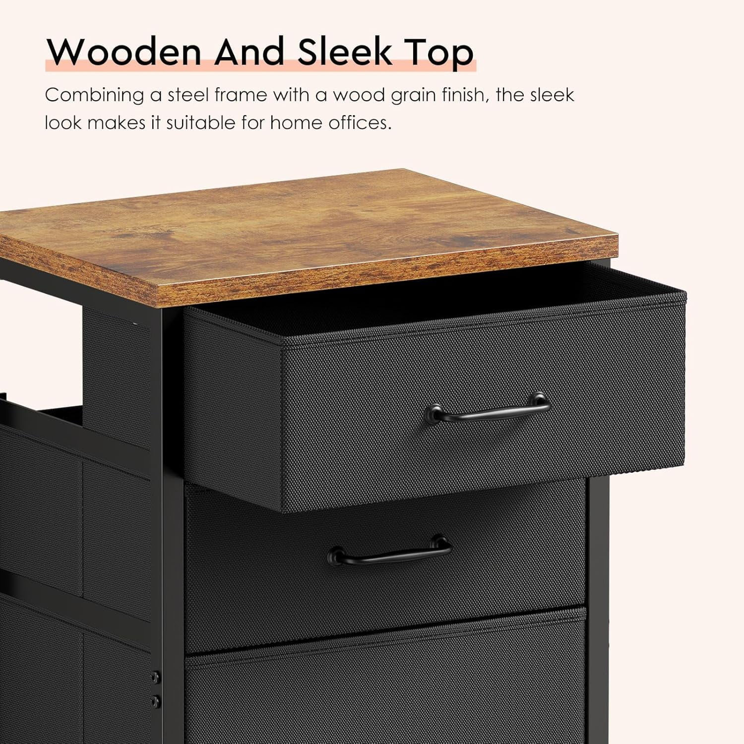 3 Drawer Mobile File Cabinet with Wheels Fabric Vertical Filing Cabinet fits A4 or Letter Size for Home Office,Rustic Brown