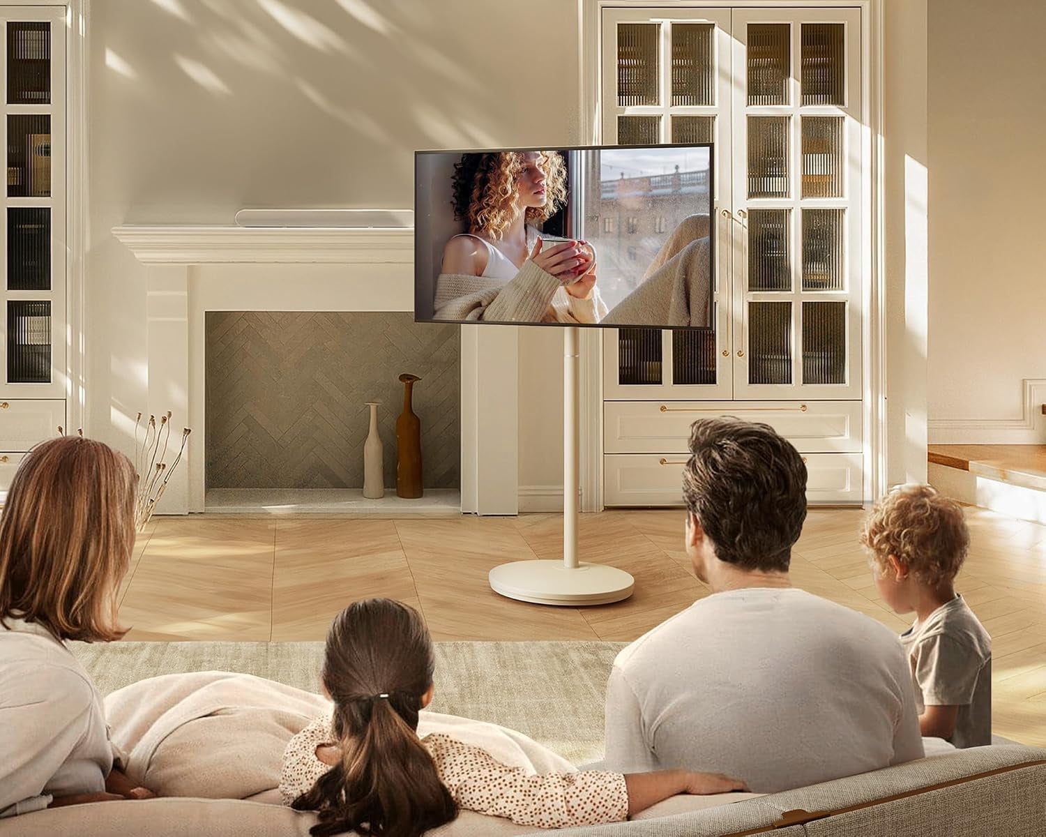 FITUEYES Master Series Rolling TV Stand for 24–48 Inch TVs, Cream White, Portrait/Landscape Rotation