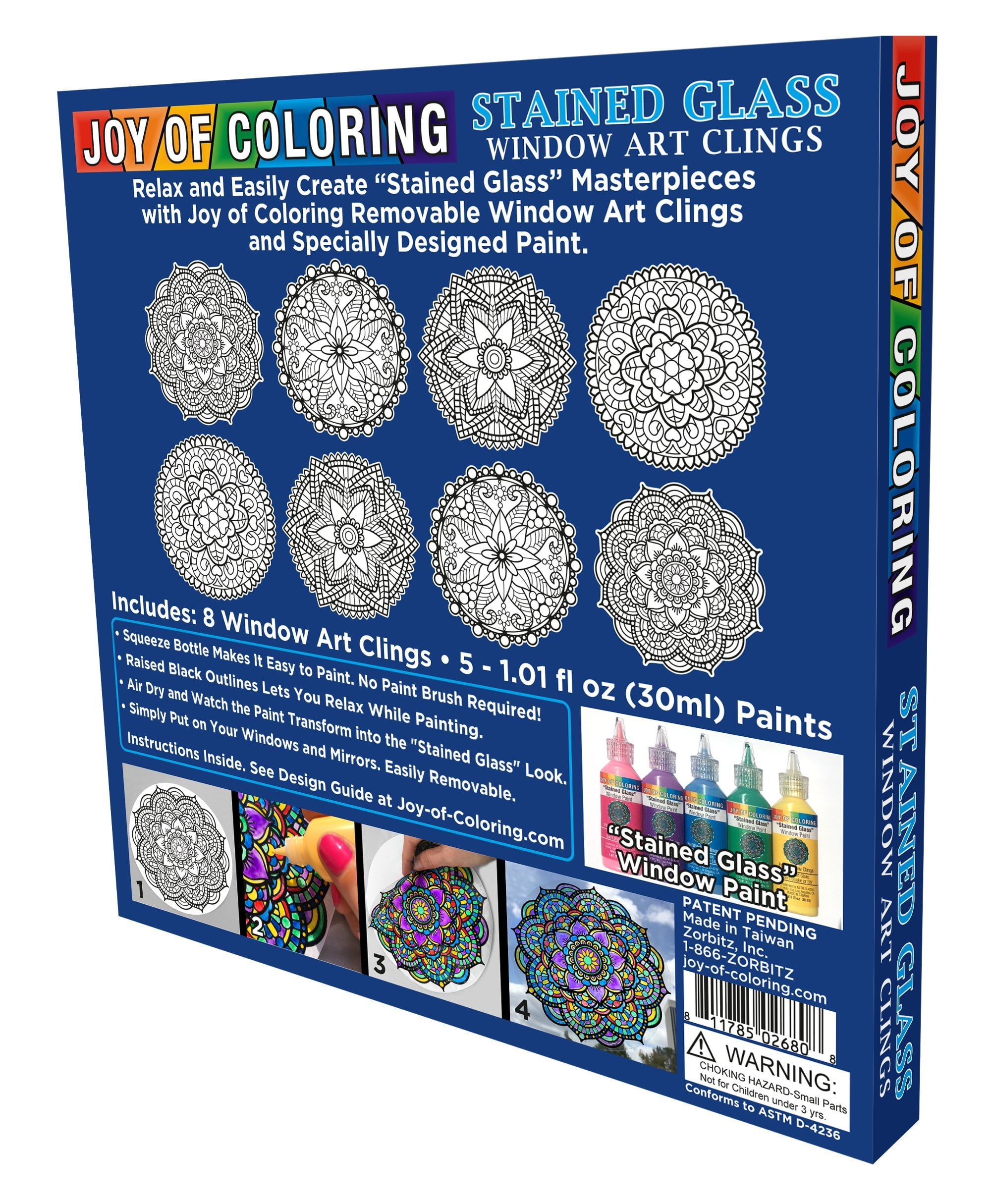 Zorbitz, Joy of Coloring Mandalas Stained Glass Window Art Clings Craft Kit 8 Piece
