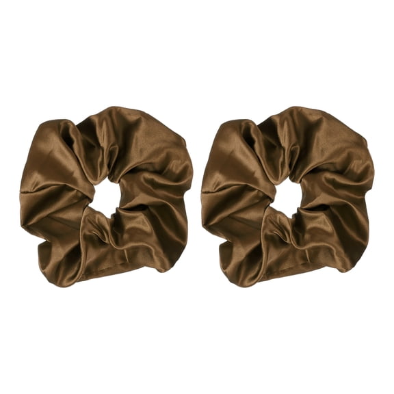 Uxcell 2 Pcs Satin Hair Scrunchies, Solid Hair Ties Soft Fabric Scrunchies Ponytail Holders for Women Girls Different Hairstyles, Wedding Party Gifts, Brown