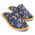 thumbnail image 3 of Chochili Men Mexican Skull Home Slippers Blue White Lightweight Silent Walk Size 8 to 10, 3 of 3