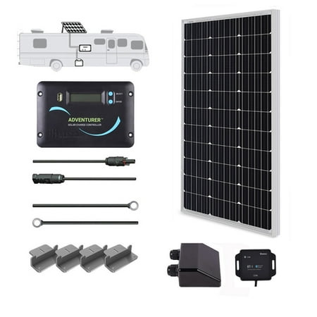Renogy 100 Watts 12 Volts Monocrystalline Solar RV Kit Off-Grid Kit with 30A PWM LCD Controller + Mounting Brackets + MC4 Connectors + Solar Cables + Cable Entry (Best 100 Watt Solar Kit)