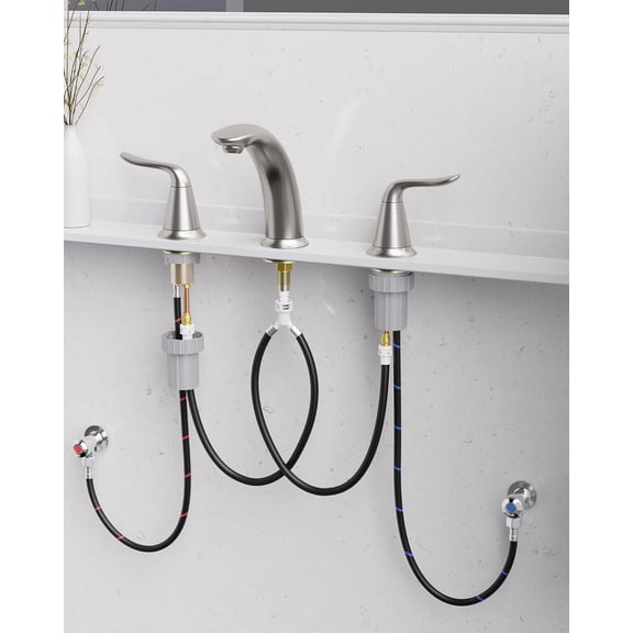 Bathroom Faucet 3 Hole, 8 Inch Widespread Bathroom Sink Faucet for Lavatory Vanity with Pop-up Drain Brushed Nickel