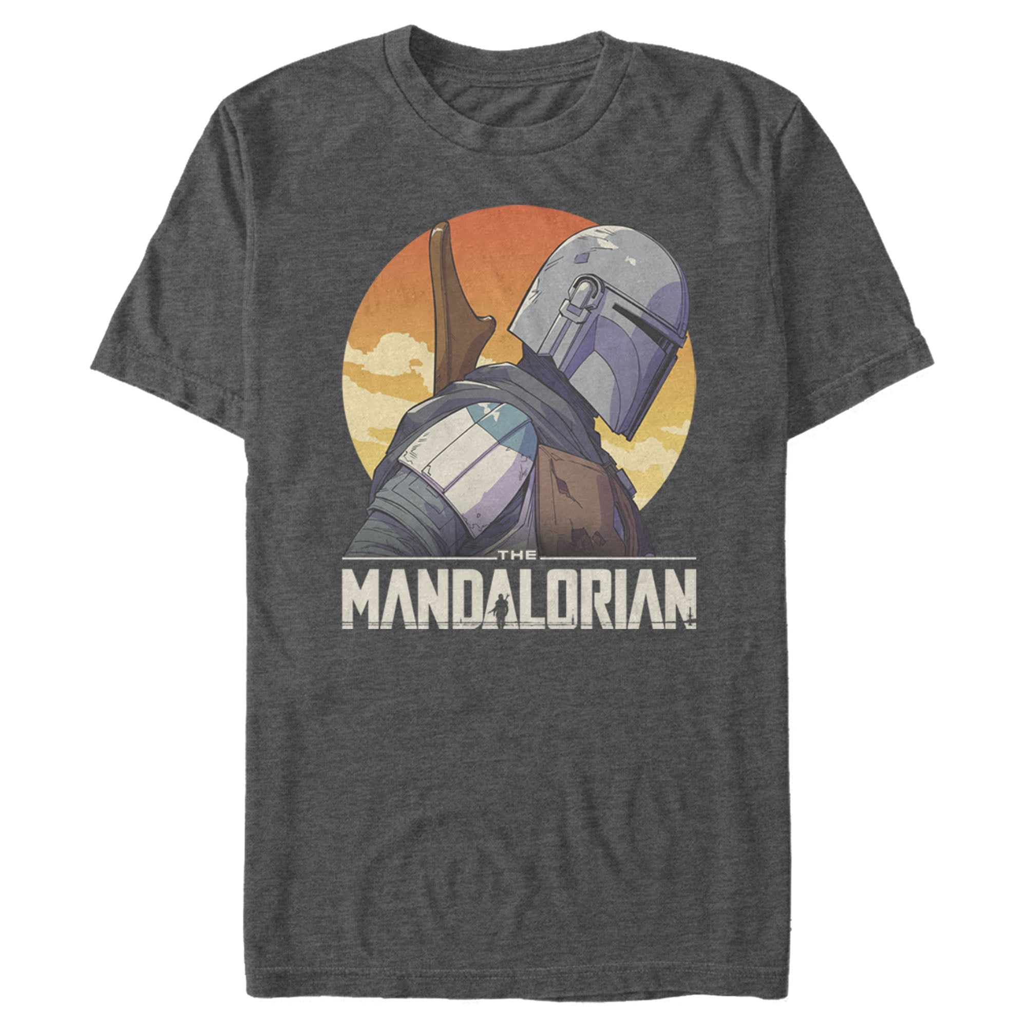 Men's Star Wars The Mandalorian Mando Head Down Profile Sunset  Graphic Tee Charcoal Heather 2X Large