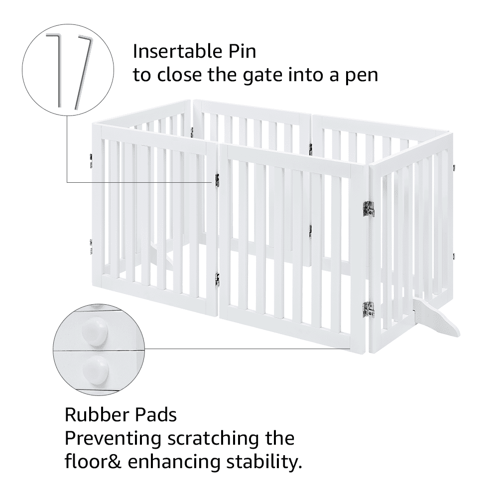 Unipaws Freestanding Pet Gate 24 inches High 6 Panels, White