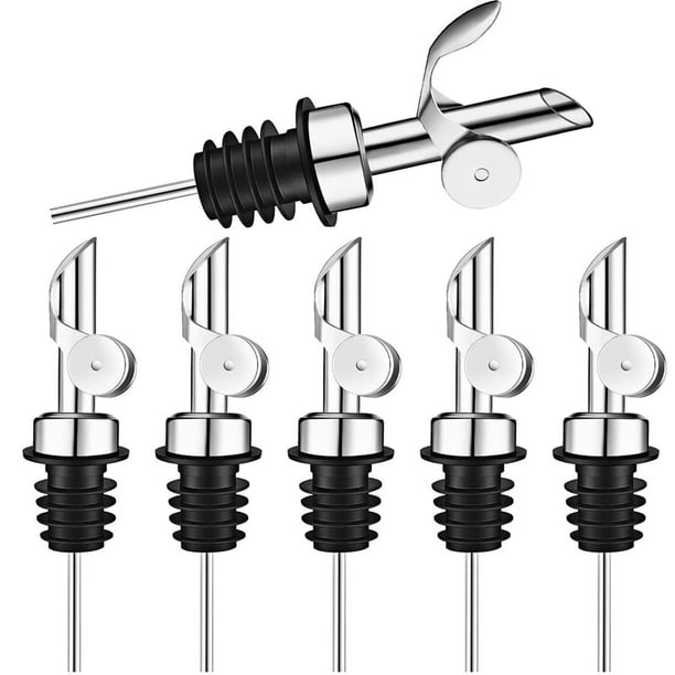 6 Piezas De Vertedores De De Licor De Acero Inoxidable Con Peso, Dispensador AutomáTico De , Vertedor De Alcohol BalsáMico (Plata)