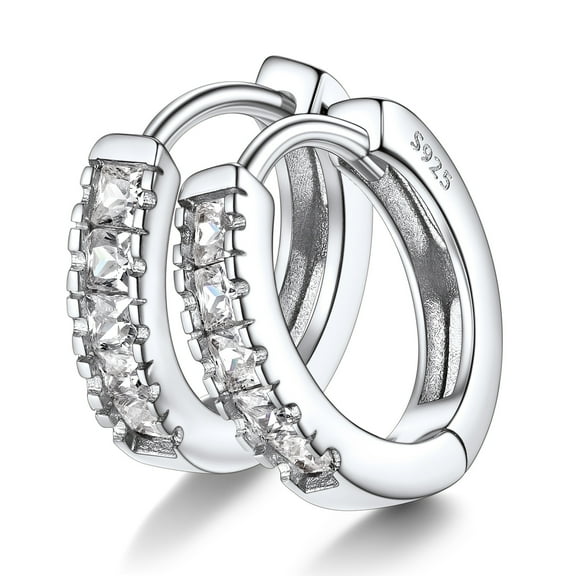 PROSTEEL 925 Sterling Silver Small Hoop Earrings for Women White Cubic Zirconia Cute Earring Mom Daughter's Birthday Christmas Gift
