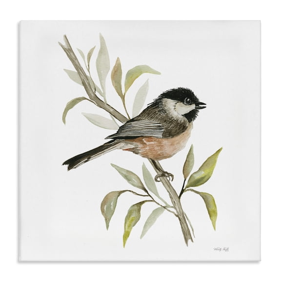 Stupell Industries Sparrow on Branch Animals & Insects Painting Gallery Wrapped Canvas Art Print Wall Art, 17 x 17