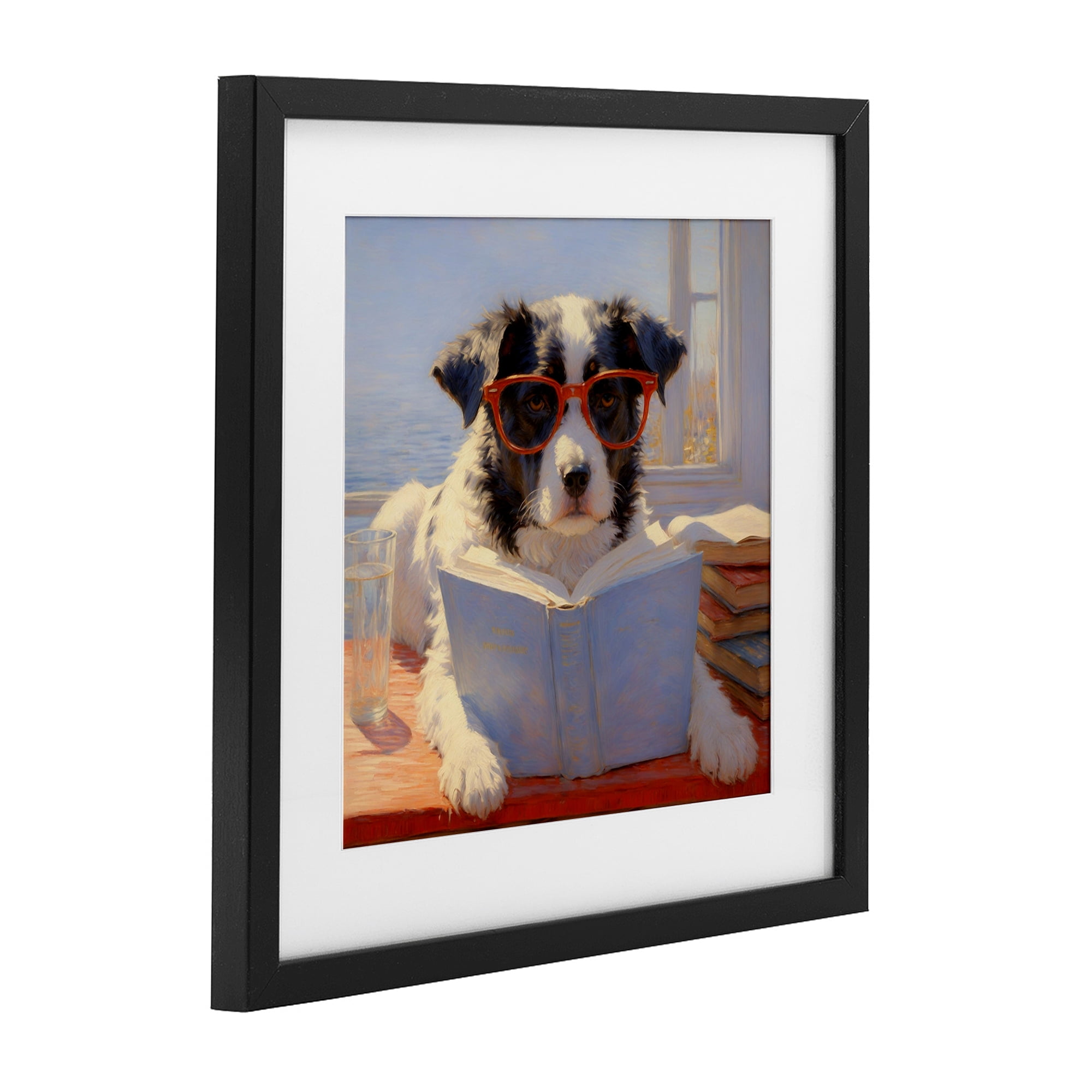 Stupell Industries Sunlit Dog Reading By Window Black Framed Print Under Glass, design by Angie Hawke