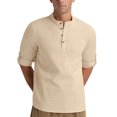 thumbnail image 6 of Iceglad Men Henley Neck Long Sleeve Cotton Linen Shirt Casual Beach Outfit Dress Shirt Khaki S, 6 of 8