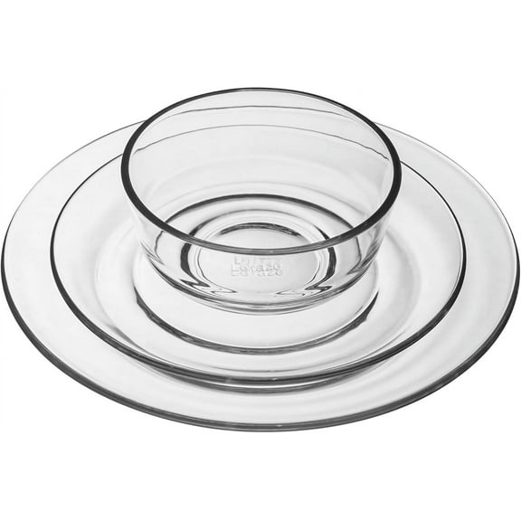 12-Piece Glass Dinnerware Set, Clear Round Plates and Bowls, Dishwasher Safe, Includes Dinner, Salad, Dessert & Serving Bowls for Kitchen, Dining & Parties