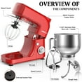 thumbnail image 3 of LINKChef Stand Mixer, 5.3QT 800W 6+P Speeds with Whisk, Dough Hook and Beater (Red), 3 of 8