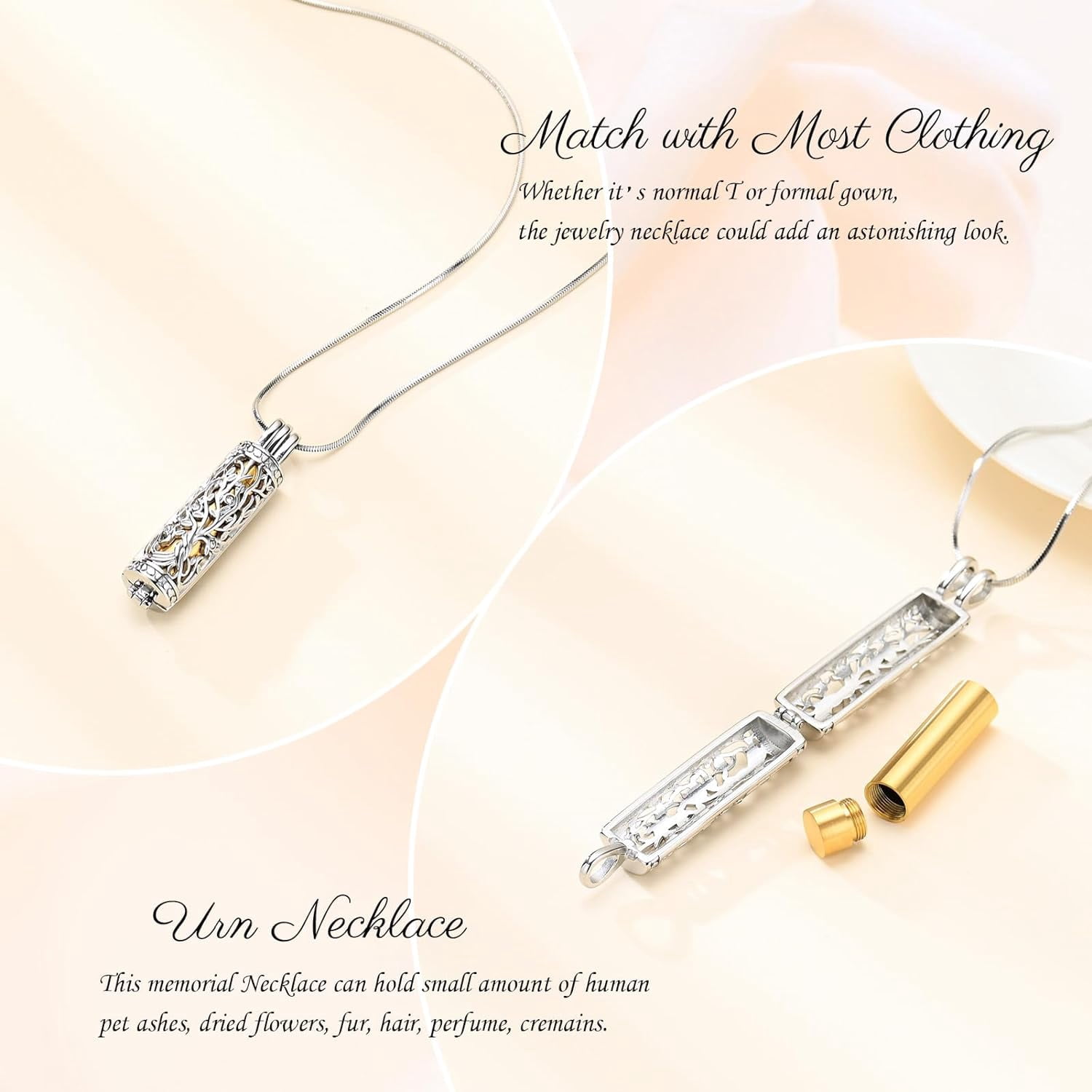 3Pcs Urn Necklace for Ashes for Women Stainless Steel Teardrop Butterfly Tree of Life Hollow Mini Cylinder Keepsake Cremation Memorial Pendant