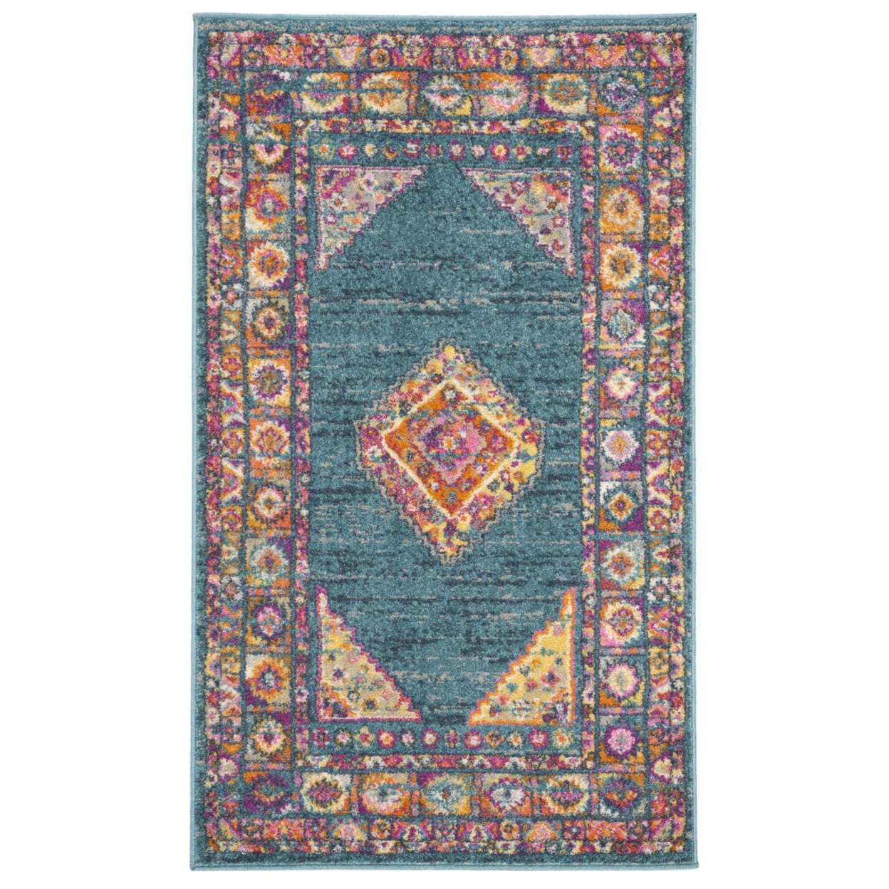 SAFAVIEH Madison Emmet Traditional Area Rug, Light Blue/Orange, 5'1" x 7'6"