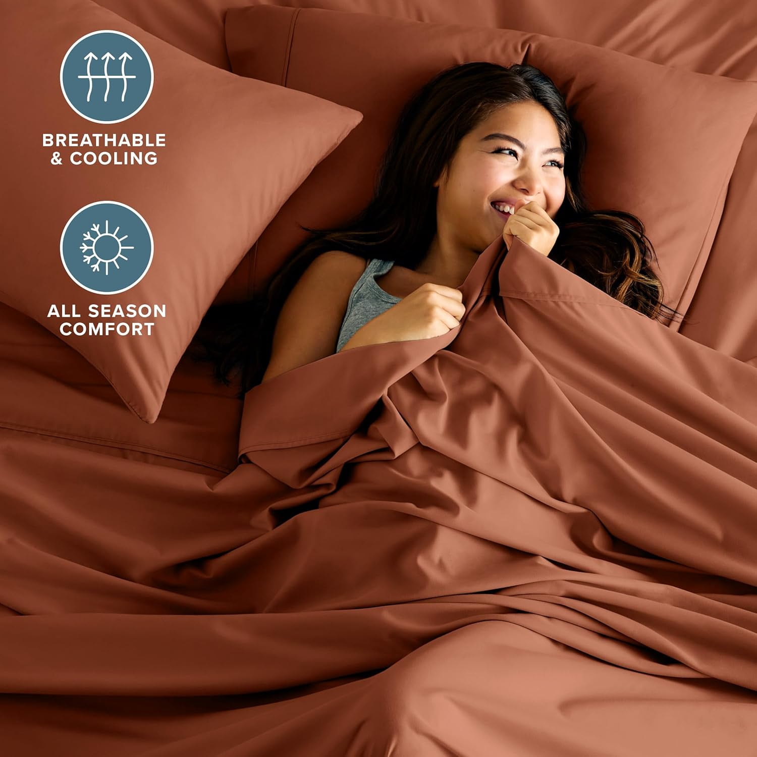 Queen Sheet Set 4 Piece Ultra Soft Microfiber Deep Pocket Easy Fit Bed Sheets and Pillowcases Terracotta