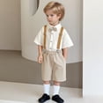 thumbnail image 2 of Baby Boy Outfit Kids Summer Kindergarten Graduation Suit with Short Sleeve Shorts Suspenders Bow Tie Boys' Clothing Sets Khaki 11-12 Years, 2 of 6