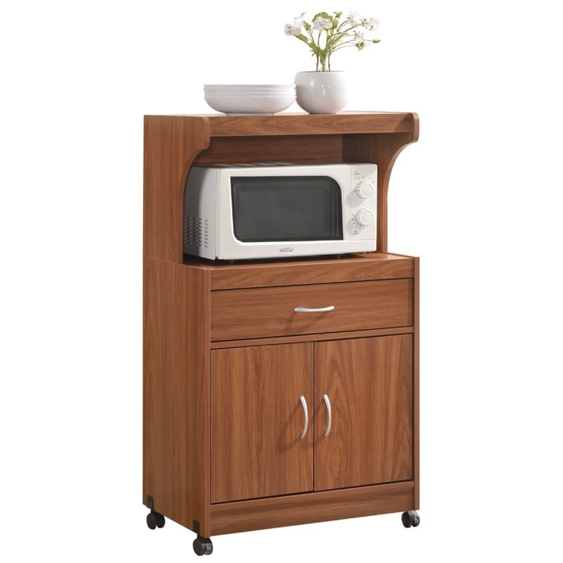 Pemberly Row Microwave Kitchen Cart in Cherry - Walmart.com
