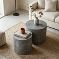 thumbnail image 3 of Nesting Coffee Table Set of 2 Round Wooden Tables - Modern Stone Gray, 3 of 9