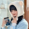 thumbnail image 4 of iHPH7 Bear Hat Warm Hats for Women Trapper Hat Winter Cap Russian Hat Winter Hats for Women Faux Fur Hat White One Size, 4 of 7
