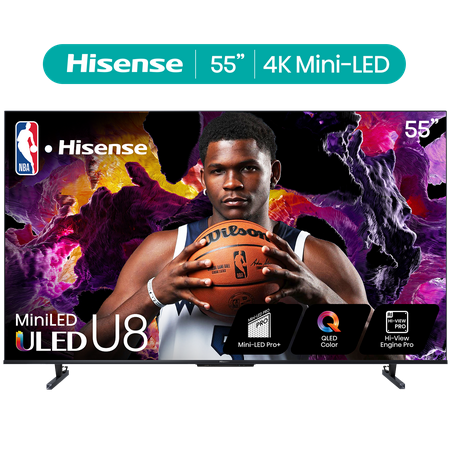 Hisense 55-Inch Class U8 Series Mini-LED Pro+ ULED 4K UHD Google Smart TV (55U8N, 2024) - QLED Quantum Dot Color, Dolby Vision, Native 144Hz, Full Array Local Dimming, Motion Rate 480