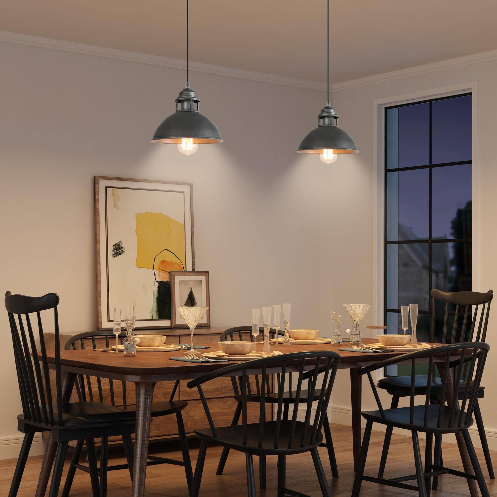 LNC 1-Light Matte Black and Brushed Grey Farmhouse Dome LED Mini Kitchen Island Light
