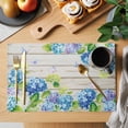 thumbnail image 2 of Blue Hydrangea Placemats Set of 6, Rustic Wooden Butterfly Spring Floral Placemats for Dining Table, Place Mats for Kitchen Tabletop, Waterproof Wipeable Dining Table Mats Set, 2 of 9