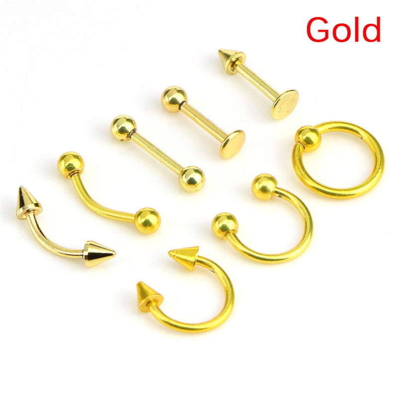 8PCS//Set Mix Stainless Steel Colorful Barbell Tongue Bar Ring Piercing JeAP