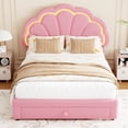 thumbnail image 3 of Full Upholstered LED Bed Frame - with Storage Headboard & Storage Drawer, Berber Fleece Princess Platform Bed for Kids, Wood Support, No Box Spring Needed, Easy Assembly, Pink, 3 of 7