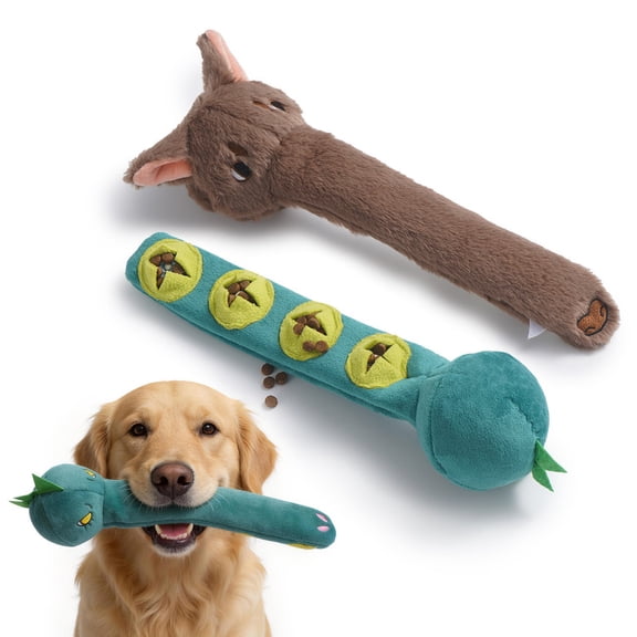 Squeaky Crinkle Dog Toys 2 Pack, Interactive Plush Puzzle for Treat Hiding, Durable Chew Toy for Aggressive Chewers, for Puppies, Adults & Seniors