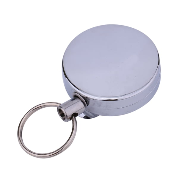 Llavero retráctil ANGGREK de 60cm con clip para cinturón y Tarjetero de metal color plata