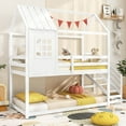 thumbnail image 2 of Costway Twin House Bunk Bed with Stairs Roof Rails & Window Full-length Guardrails, 2 of 10