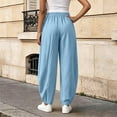 thumbnail image 7 of Karymi Jeans for Women Solid Fake Linen Wide Leg Pants, High Waist Pleated Straight Draped Casual Trousers Lightweight Textured Long Pants, 7 of 7