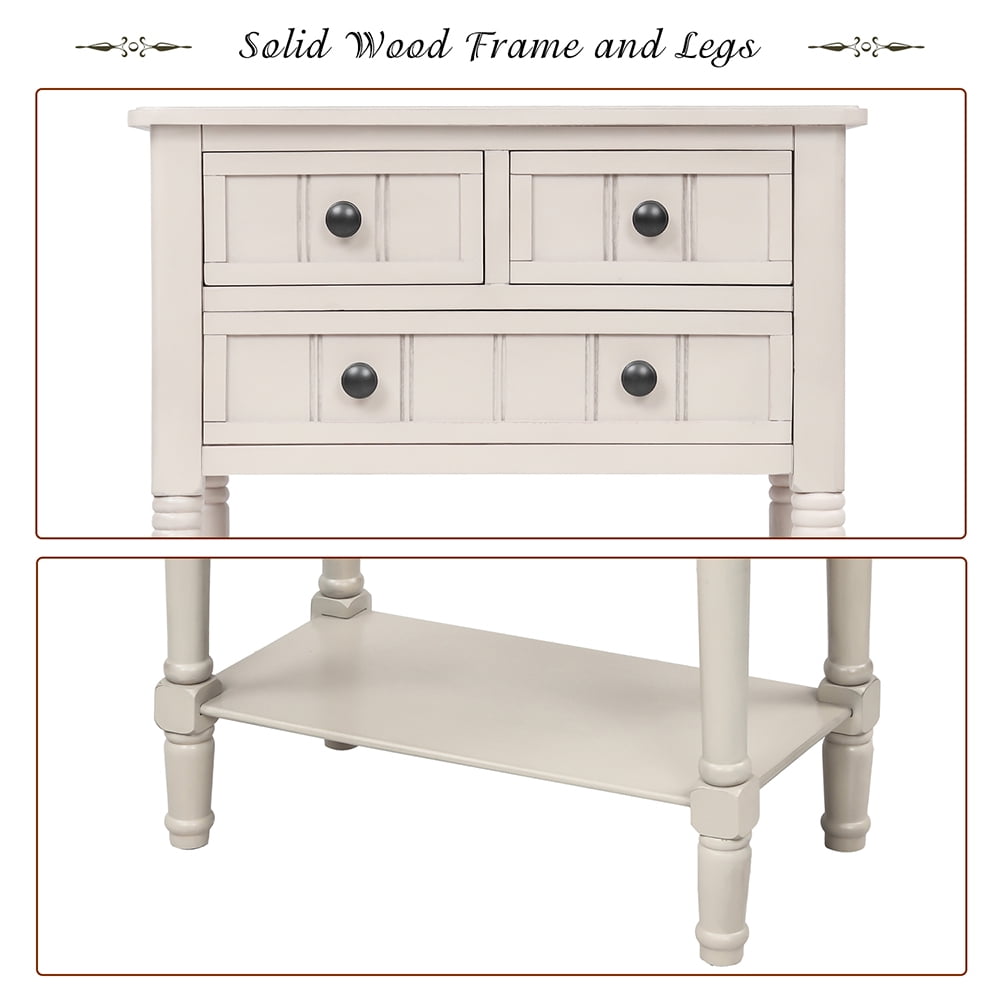 Lowestbest Solid Console Table, Slim Sofa Table with Bottom Shelf and Storage Drawers, Narrow Table for Living Room, Easy Assembly, White