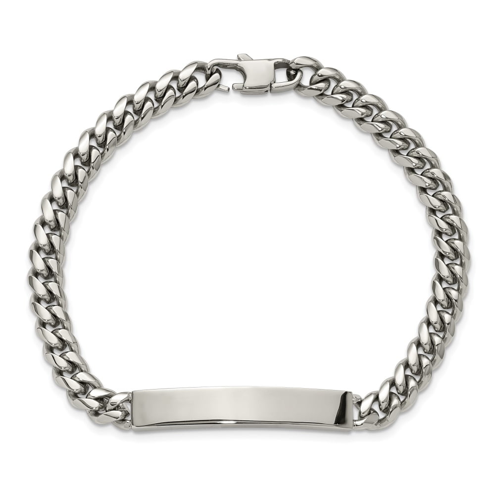 Diamond2Deal Stainless Steel Polished Curb Link ID Bracelet for Men 8"