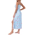thumbnail image 3 of INSPIRE CHIC Women's Nightgown Chemise Floral Split Midi V Neck Bow Spaghetti Strap Cami Lingerie Pajama Dress M Blue with Pink Floral, 3 of 6