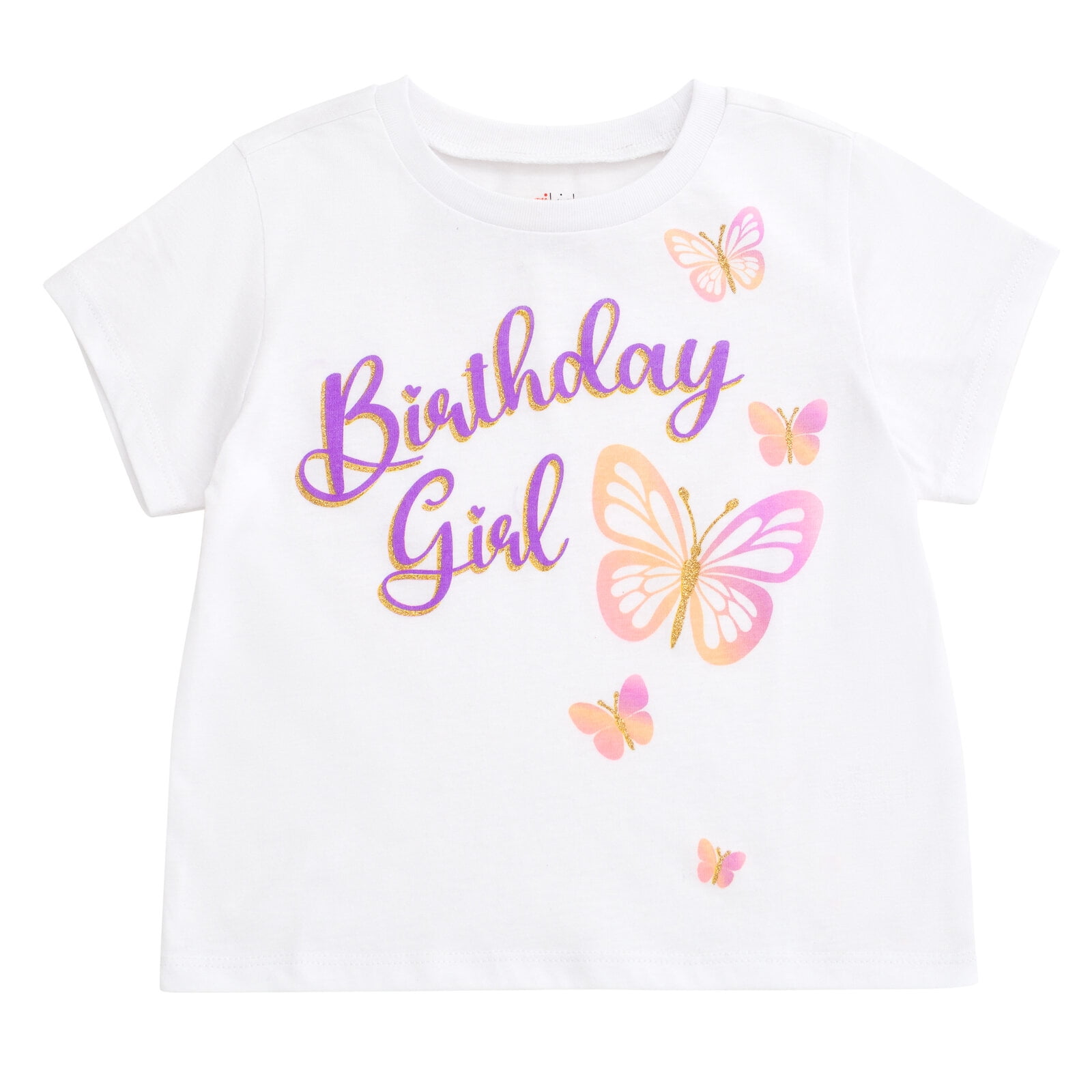 imagikids Butterfly Birthday Girl Outfit - Shirt, Tutu Skirt, Headband, & Satin Sash 4 Piece Clothing Set Toddler to Big Kid Sizes
