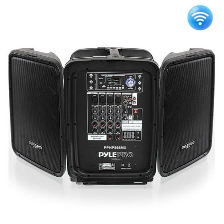PYLE PPHP898MX - Bluetooth PA Speaker & Amplifier Mixer System Kit - Dual Loudspeakers, 8-Ch. Audio Mixer, MP3/USB Reader, +48V Mic Phantom