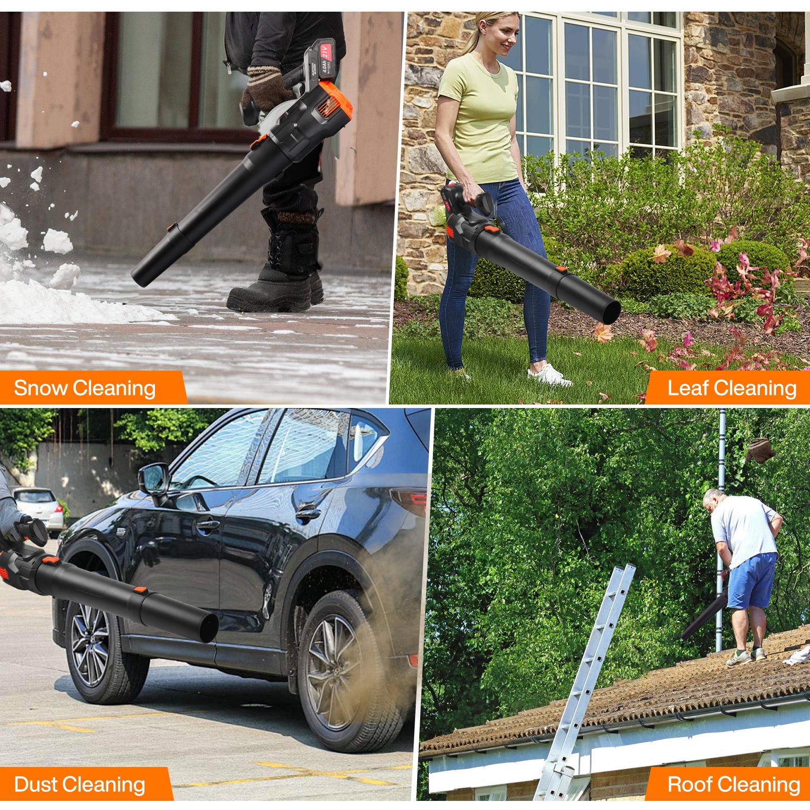 500CFM Cordless Leaf Blower for Lawn Care, 150 MPH 21V Battery Powered Leaf Blowers with 2 x 4.0Ah Battery & Charger, Electric Leaf Blower for Snow Blowing, Yard Cleaning & Hallway Maintenance