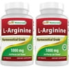 2 Pack (New Improved Formula) Best Naturals L-Arginine 1000 mg 120 Tablets - Pharmaceutical Grade L Arginine supplement promotes nitric oxide synthesis