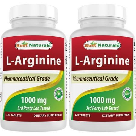 2 Pack (New Improved Formula) Best Naturals L-Arginine 1000 mg 120 Tablets - Pharmaceutical Grade L Arginine supplement promotes nitric oxide synthesis