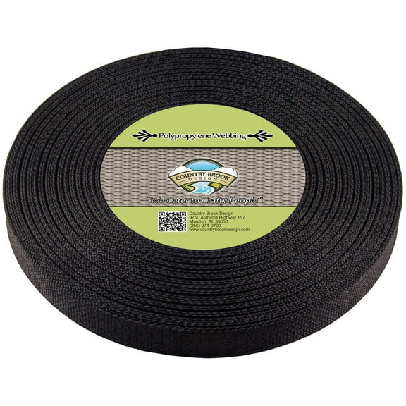 Country Brook Design - Black Heavy Polypropylene Webbing - 11 Vibrant Colors (1 Inch)