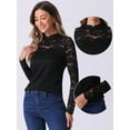 thumbnail image 2 of DARING DIVA Women's Long Sleeve Round Neck Semi Sheer Lace Tops XS Black, 2 of 6
