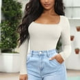 thumbnail image 6 of OQQ Women's 1 Piece Bodysuits Ribbed One Piece Square Neck Long Sleeve Bodysuits, 6 of 7