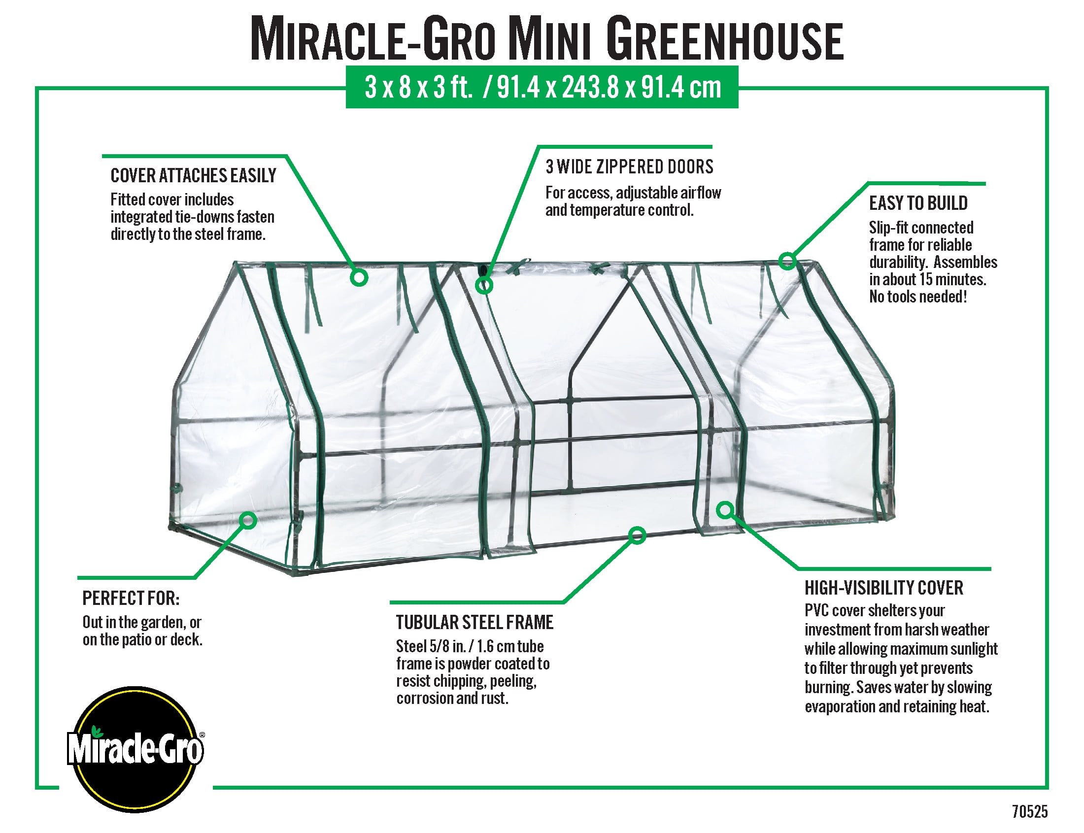 Miracle-Gro 3 x 8 x 3 ft Clear Mini Greenhouse