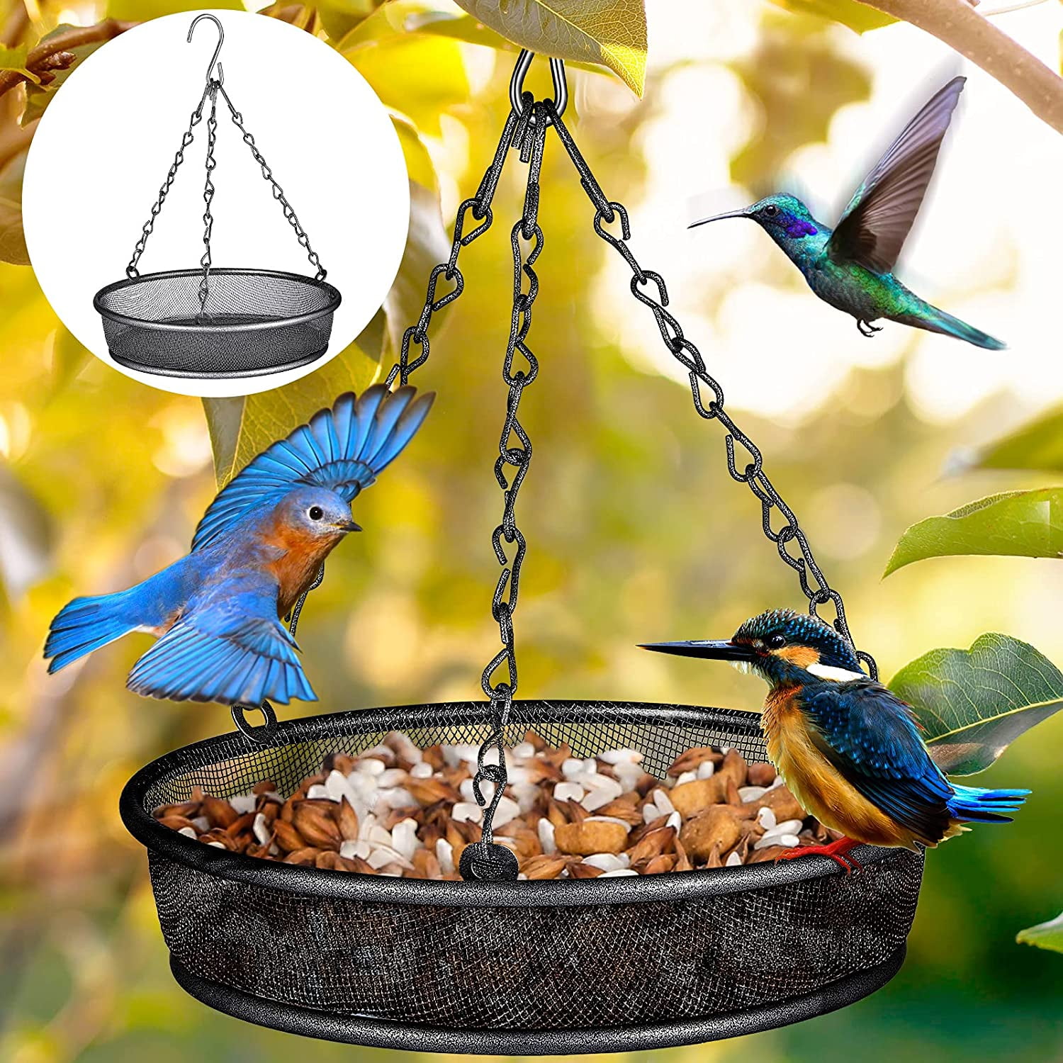 Hanging Bird Feeder Tray Platform Metal Mesh Seed Tray Bird Feeders For 
