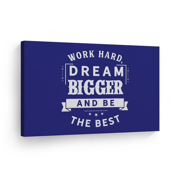 Smile Art Design Work Hard Dream Bigger Be The Best Navy Blue Motivational Canvas Wall Art Inspirational Wall Art Entrepreneur Quote Canvas Print Modern Office Decor Artwork Gift 30x40
