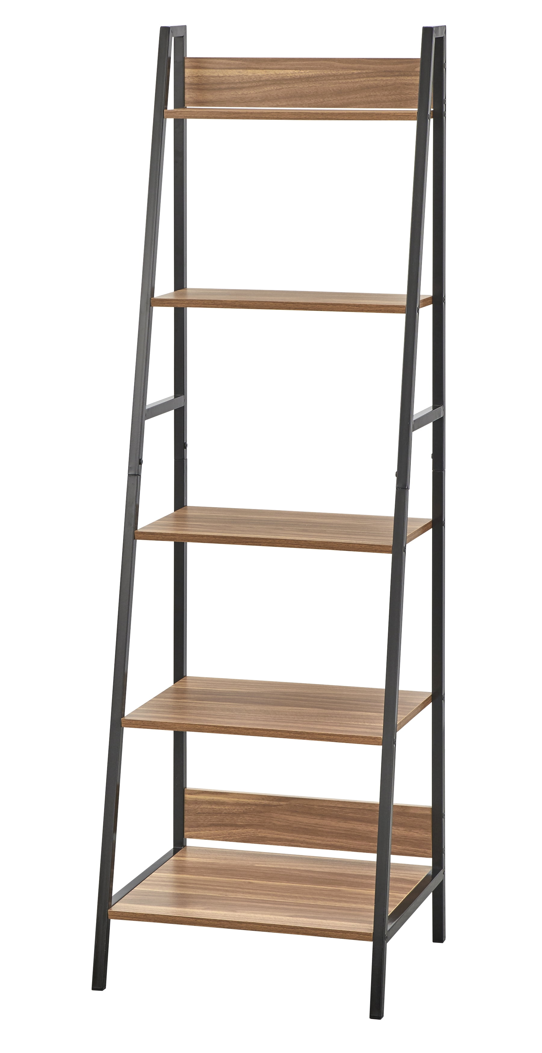 TMS Denton 5 Tier Ladder Bookcase, Walnut/Black