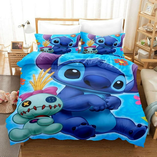 Yebing Disney Stitch Bedding Set Sheet Pillowcase Cartoon Bedspread Single Twin Full Bedclothes Children Kid Boy Bed Bedroom Set Covers Other