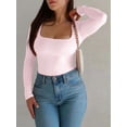 thumbnail image 5 of Womens Square Neck T Shirts Long Sleeve Short Sleeve Tops Fitted Tees Light Pink XL, 5 of 9